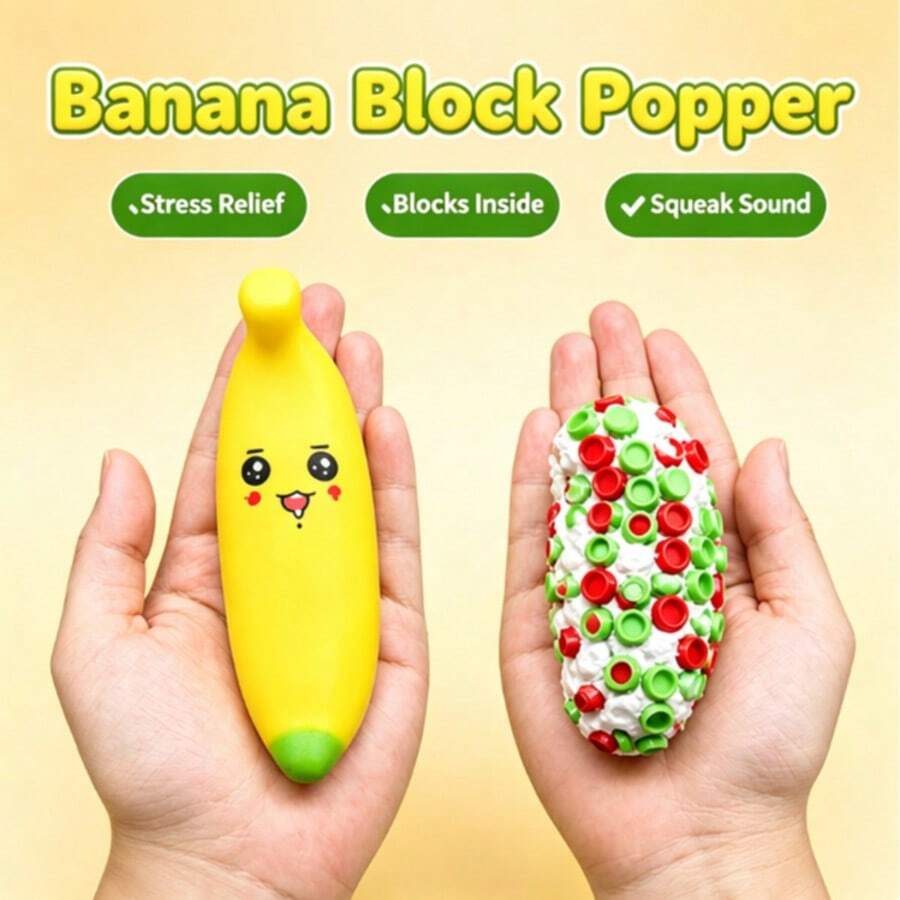 1pc Banana Shaped Squeeze Pop Toy, Soft Squeezable Sensory Toy With Squeak Sound, Suitable For Halloween Christmas Party Favors, Children Gifts And Stress Relief