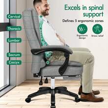 ELFORDSON Office Chair With 8-Point Massage And Seat Heating Computer Desk Chair With Footrest, High Back 150° Recliner Tilting Function Fabric - Grey - View 4