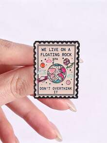 Stamp‑Shaped Space Planet Enamel Pin Relaxing Quote Lapel Brooch For Jacket Backpack - Multicolor - View 7