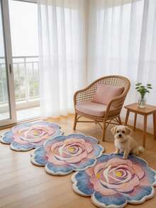 1 pieza Alfombra de retazos de rosas azul & rosa, Alfombra engrosada, Alfombra gruesa, Alfombra de felpa, Alfombra de otoño/invierno, Alfombra engrosada, Alfombra decorativa, Decoración de dormitorio, Alfombra pequeña, Alfombra, Decoración del hogar, Alfombra de sala de estar - Celeste - Ver 3