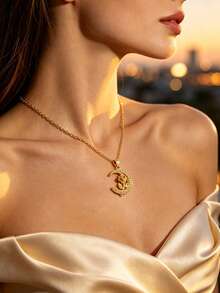 1 Set Random Elegant Style Floral Element Inlaid Glass Stainless Steel Women's Pendant Necklace Suitable For Dating/Vacation Wear - Yellow Gold - View 3
