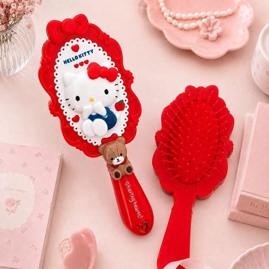 Hello Kitty Detangling Hairbrush By Sanrio - 1pc Portable Air Cushion Comb With An Adorable Cartoon Design And A Massage Feature For Effortless Styling - Multi-color - View 1