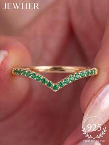 1pc 925 Silver Shallow V-Shaped Rhinestone Ring, Versatile For Women's Daily Outfit, Party Accessories, Vintage Party Elegant Jewelry Gift - Gold - View 2