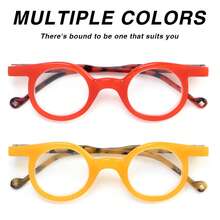 1pc Small Round Reading Glasses, Minimalist Solid Color Frame, Leopard Print Temple Design, With Comfortable Spring Hinges, Unisex - White - View 5