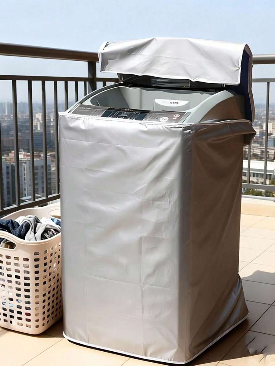 Gray Pulse-Type Washing Machine Cover, Foldable For Storage, Suitable For Most Top-Loading Washing Machines, Ideal For Appliance Protection On Balconies/Outdoors/Laundry Rooms. - Multicolor - View 1