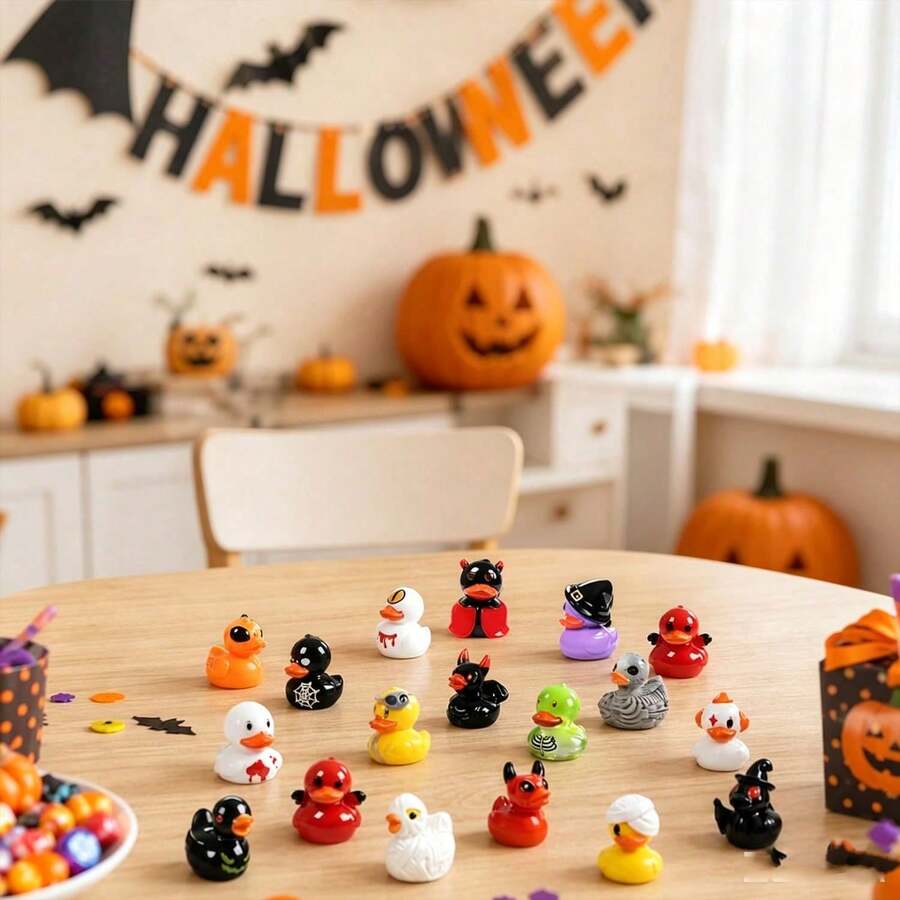 Funny Halloween Mini Duck Figurine Dark Style Cute Little Duck Desktop Decoration Party Theme Decor Small Gift - Multicolor - View 1
