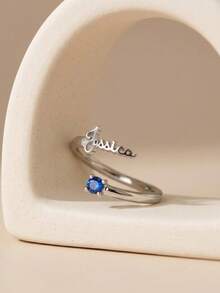 Custom Name Birthstone Rings For Women Men Open Adjustable Couples Ring Personalized Name Ring Christmas Mother's Day Jewelry Gift For Her - Multicolor - View 6