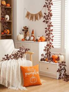 1/2pcs 6.7ft Autumn Artificial Vine Garland, Red-Brown Leaves Faux Plant, Autumn Halloween Decoration - Autumn Colors - View 5