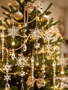 18/1pc Christmas Snowflake Icicle Hanging Decor, Christmas Tree Ornament, Crystal Clear Glitter Acrylic Snowflake Icicle Pendant With Ribbon, For Christmas Tree And Home Decoration - Multicolor - View 6