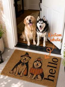 Personalized Halloween Pet Doormat, Customized Cat & Dog Welcome Mat, Witch & Pumpkin Pet Doormat, Autumn Front Porch Decor Gift, Customized Pet Doormat, Pet Lover Decor - Multicolor - View 1