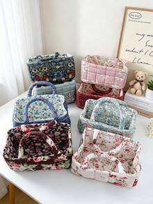 1pc Practical Patterned Storage Basket, Sundries Storage Basket, Toy Storage Basket, Laundry Basket, Lipstick, Makeup Brush And Skincare Storage Basket, Home Decor, Portable Picnic Basket - Multicolor - View 3