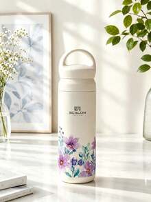 1 pieza SCALON Vaso térmico de gran capacidad 17oz/500ml con diseño floral colorido, vaso portátil a prueba de fugas con aislamiento al vacío - Patrón de flores frescas y lindas, acero inoxidable 304, adecuado para escuela, oficina, gimnasio, exterior, hogar y talla grande, aislamiento duradero, asa portátil, regalo de cumpleaños perfecto para familia, amigos, novio/novia, botella de agua, vaso de agua, vaso térmico, taza de viaje, vaso de viaje para agua caliente y fría - Multicolor - Ver 5