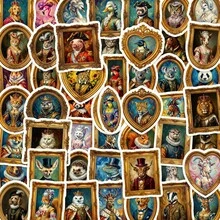 50Pcs European‑Style Photo Frame Animal Stickers, Classic Noble Aesthetic Decals, Creative DIY Decor Materials For Journal Scrapbooking - 50 PCS - View 1
