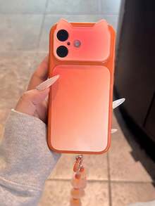 Casing Ponsel Motif Tie-Dye Blok Warna 3D dengan Telinga Kucing Lucu, Kompatibel dengan Apple 17, 16 Pro Max, 15, 14, 13, Perlindungan Penuh Anti Jatuh, Desain Premium - Jeruk - View 2