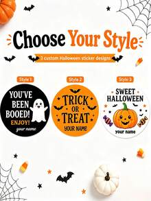Custom Halloween Round Stickers, Personalized Text Date Name Labels, Ghost Pumpkin Bat Pattern Design, DIY Gift Bags Jars Cookie Boxes Decoration, Suitable For Halloween Party Favors - Multicolor - View 2