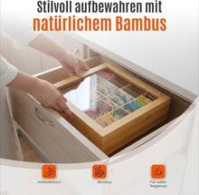 Bamboo Tea Bag Storage Box, 12 Compartments, With Magnetic Closure And Transparent Viewing Window, Natural Color (9 * 28 * 16 Cm), Ideal For Organized Tea Bag Storage - Natural Wood Color - View 5
