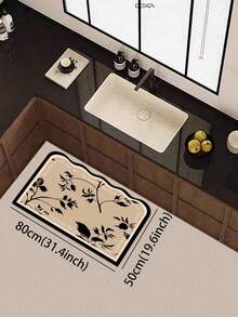 1pc American Retro Floral Wavy Edge Diatom Mud Kitchen Mat, Sponge Cushioning Pressure Relief, Rubber Non-Slip Bottom, Dirt-Resistant Easy To Clean, Multi-Use Carpet For Kitchen, Bathroom, Entryway, Laundry Room - Multicolor - View 12