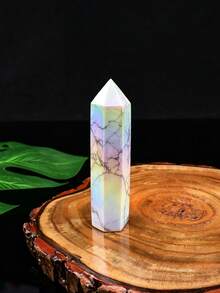 Colorful Craft White Turquoise Hexagonal Prism Rainbow Halo Single Point Crystal Tower Home Decor Healing Stone - Colored Turquoise Pillar - View 7