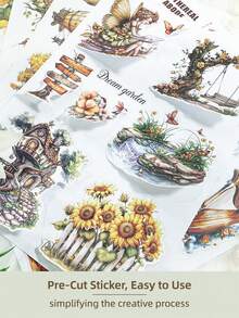 DanSoul 20 Sheets Large Size Country Style Theme Sticker Book, Adult Use, Pre-Cut Dual Material Waterproof Matte PET, Scrapbook Material, Aesthetic Stickers, Junk Journal DIY Craft Supplies - Journaling Stickers - View 6