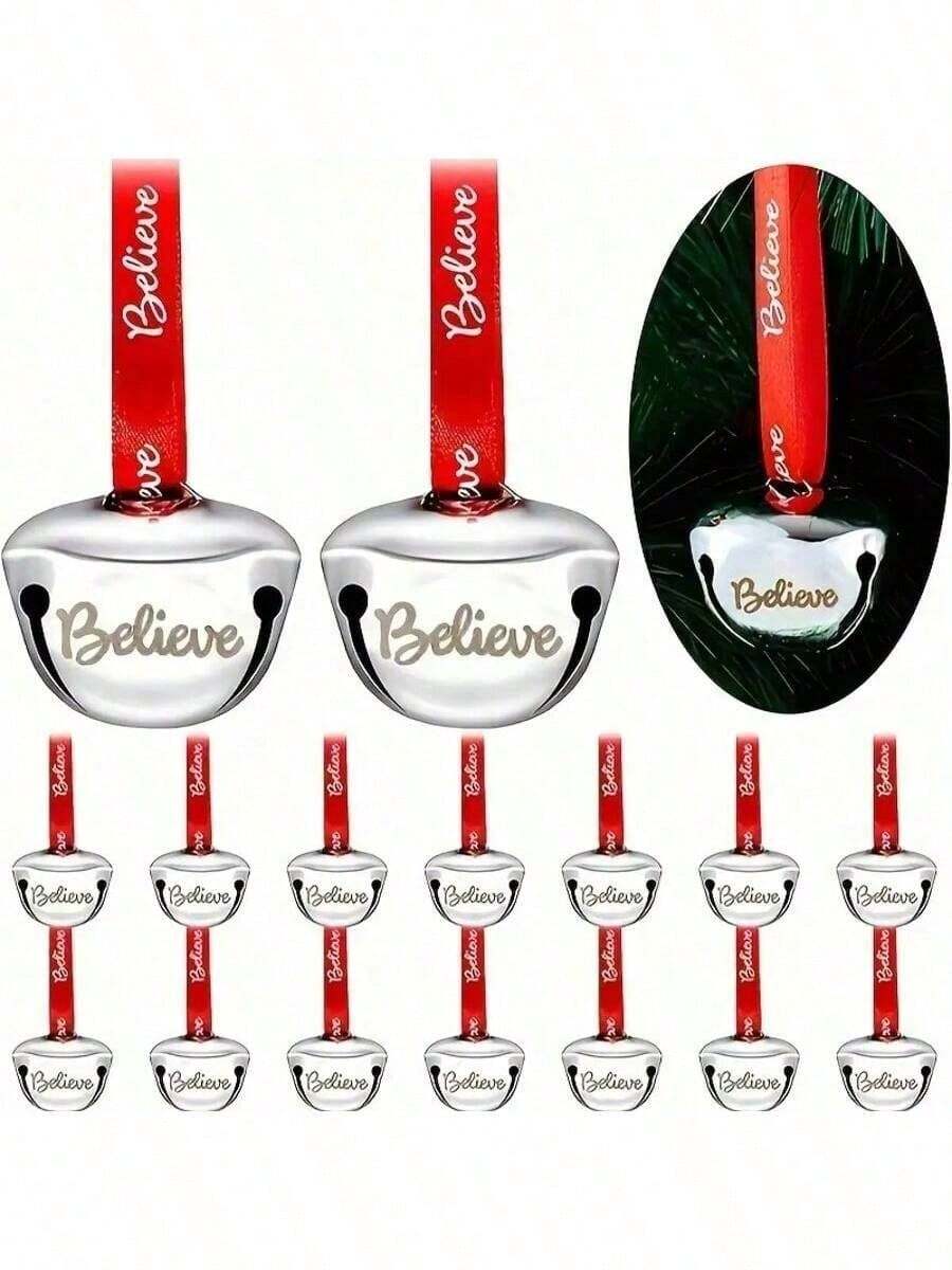 20pcs/15pcs/10pcs/5pcs/1pc Christmas Sleigh Bells, With Red Ribbons - 3.81 Cm Mini Metal Bells, Suitable For Christmas Trees, Halloween, Weddings, Parties And Various Party Decorations