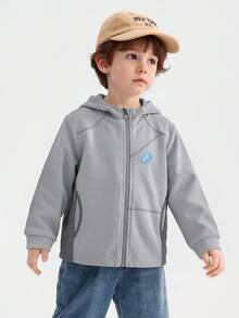 Balabala Simple Stylish Hooded Kids Coat Lightweight Autumn Outer Top For Boys & Girls - Medium Gray - View 3