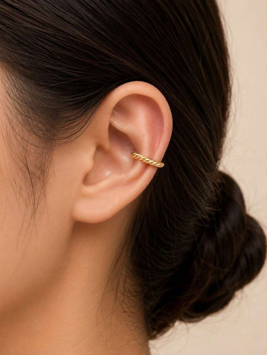 1 Pc Minimalist Vintage S925 Sterling Silver Hypoallergenic Twisted Rope Texture Ear Cuff For Women, Daily Dating Party Wear With Gift Box - Knot Ear Cuff (Single) - View 1