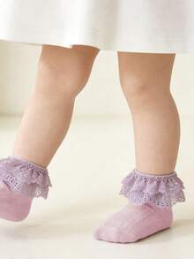 1 Pair Lace Hollow Out Bow Thin Soft Comfortable Breathable Cotton Princess Style Socks For Baby Girls - Purple - View 6