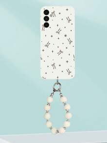 1pc White TPU Minimalist Brown Bow & Star Print Full Coverage Shockproof Phone Case And 1pc White Pom Pom Phone Lanyard, Suitable For Versatile Phone Case/Lanyard Phone Case/Fun Phone Case/Android Phone Case - Multicolor - View 4