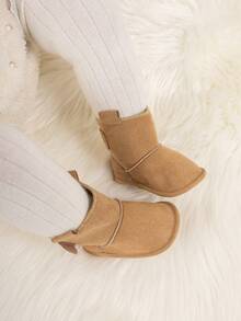 Infant Solid Color Ankle Boots, Autumn/Winter Warm Magic Tape Easy On/Off Indoor/Outdoor Small Boots - Apricot - View 8