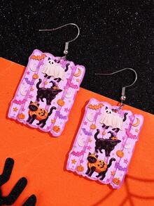 1 Pair Halloween Design Creative Cute Casual Unique Personalized Cat Acrylic Earrings, Women's Daily Holiday Party Jewelry - Multicolor - View 4