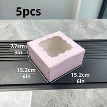 5pcs 6*6*3 Inch Foldable Portable Cardboard Gift Dessert Boxes, Minimalist Luxury Style, Multi-Color Options (White, Kraft, Pink, Gold), Square Transparent Window, Halloween Christmas Wedding Birthday Party Candy Small Gift Storage Display Packaging Box - Multicolor - View 15