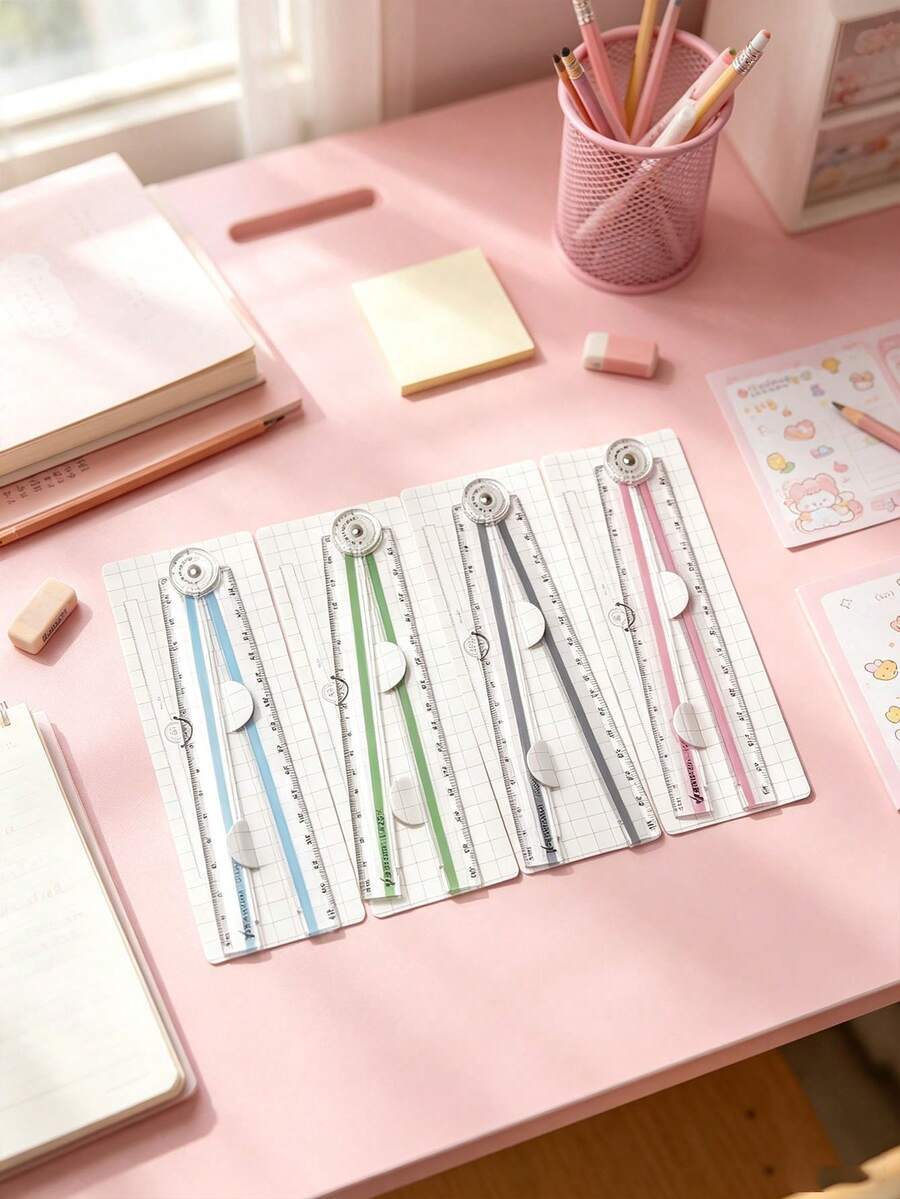 1/4pcs Multi-Color Angle Folding Ruler, Office & Study Drawing Ruler, Straight Ruler For Exams, Back To School Gift, Random Color - Multicolor - View 1