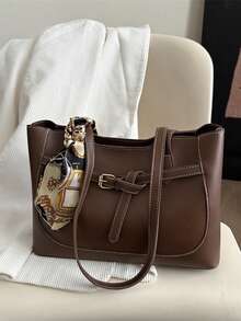 1pc Luxury Solid Color Versatile Women's Shoulder Handbag, New Fashion High Capacity Ladies Tote Bag - Coffee - View 2
