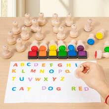 1 Set Stempel Huruf Kayu Lengkap 26 Huruf Bahasa Inggris untuk Stempel Tangan, Bantalan Tinta 6 Warna, Mainan Ejaan Bahasa Inggris untuk Anak-Anak, Mainan Edukasi Awal untuk Melukis, Set Edukasi Menggambar dan Menggambar - MultiWarna - View 3