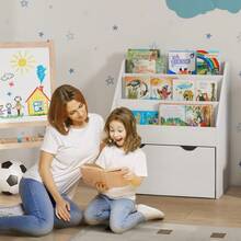Kinderboekenkast met meerdere opbergvakken, 3 planken en een lade, 62,5L x 30B x 70H cm, wit - A - Bekijken 3