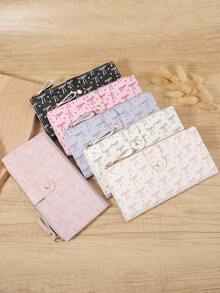 Fashionable Bow Print Long Wallet With Zipper And Buckle Fold Design, Suitable For Carrying Small Phones, Ideal For Outdoor And Travel - White - View 2