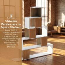 Estante de armazenamento geométrica de 5 níveis, ideal para escritório, sala de estar e quarto, em madeira branca e natural. - A - Ver 8