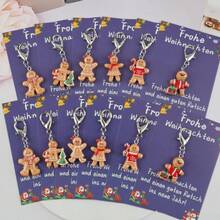 12pcs 2D Funny Gingerbread Man Series Keychain Set With Christmas Cards, Holiday Universal Small Gift, Positive Support Gift, Good Luck Gift, Christmas Party Favor, Christmas Party Decoration Gift - Multicolor - View 9