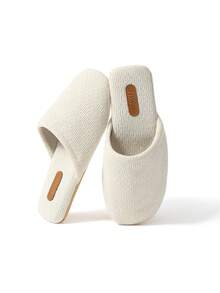 Japanese Style Autumn/Winter Home Bedroom Indoor Closed-Toe Slippers, Minimalist Solid Color Striped Pattern Shoes Design Women's Slippers - Beige - View 14