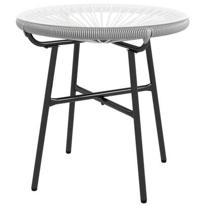 Rattan Beistelltisch  Bistrotisch, Kaffeetisch Mit Glastischplatte, Rund, Für Terrasse, Balkon, Schwarz+Grau, 50x50x50cm On-Site
