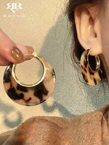 1 Pair Minimalist Fashion Synthetic Resin Leopard Print Geometric Hoop Earrings Suitable For Women Party And Gathering - Multicolor - View 2