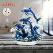 2D Flat Double-Sided Blue Dolphin Acrylic Decorative Ornament - Elegant Desktop Decor, Suitable For Home, Office, Bedroom And Cafe - No Power Required, Color Box Pack Christmas Gift, Dolphin Home Decor, Exquisite Wave Pattern Design, Great For Christmas And Halloween Decoration - A - View 6