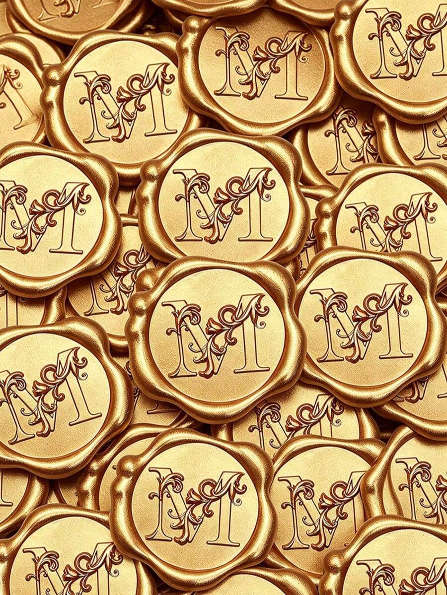 25 PCS 3D Embossed Iris Flower & Letter M Pattern Wax Seal Stickers, Self-Adhesive Wax Seals For Wedding Invitations, Envelopes, Gift Wrapping, Christmas Cards & Scrapbooking - Letter M - View 1