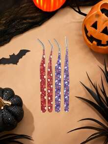 1pc Halloween Pumpkin Spider Web Slanted Tip Tweezers, Precise Nail Sticker Tool, False Eyelash Application Tool, Stainless Steel Pointed Eyebrow Tweezers, Beauty Tool, Holiday Gift, Hair Removal Tweezers - Multicolor - View 6