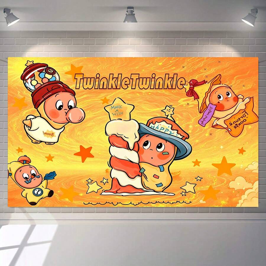 WPETLE Cute Elf Happy Birthday Backdrop, Twinkle Star Orange Texture Photo Background For Kids Birthday Party Decor - Multicolor - View 1