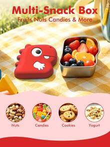Meoky 9oz Stainless Steel Snack Storage Container With Silicone Lid, Dinosaur Shaped Portable Lunch Box, Easy-Open Metal Food Storage Box, Suitable For Fruit, Nuts, Snacks, Lunch And Travel - Red - View 5