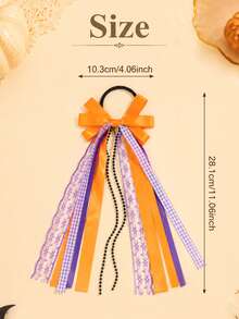 2pcs Girls Halloween Colorful Orange Ribbon Headbands, Lace Beaded Hair Accessories, Children's Hair Decorations, Carnival Party Gifts - Orange - View 8