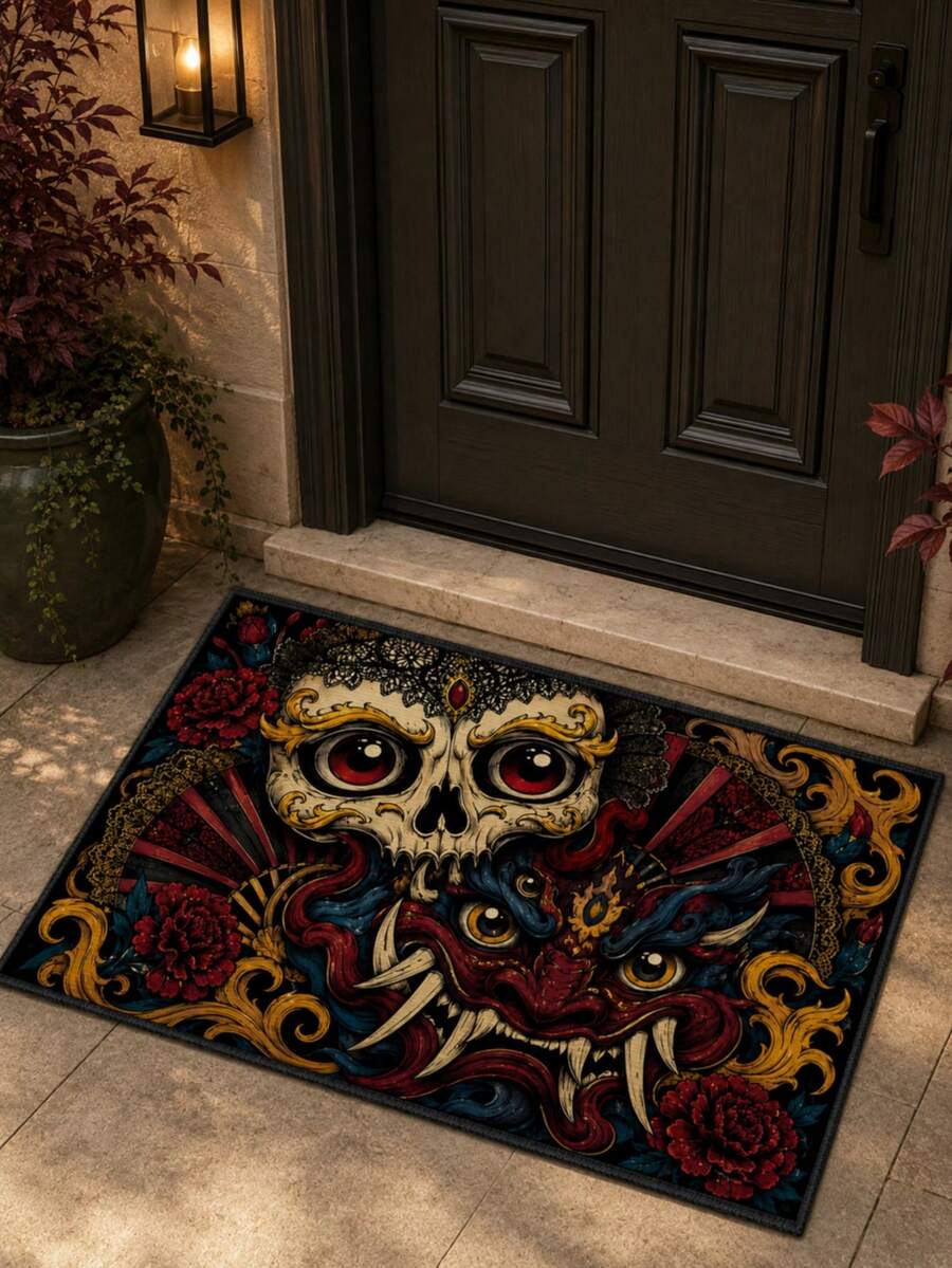 1-Pc Halloween Outdoor Non-Slip Doormat, Bathroom Mat, Kitchen Mat, Decorative Rug, Multi-Functional Mat, Hallway Rug, Soft, Convenient, Slip-Resistant, Kitchen Indoor/Outdoor Entrance, Bedroom, Home Decoration, Machine Washable. - Multicolor - View 1