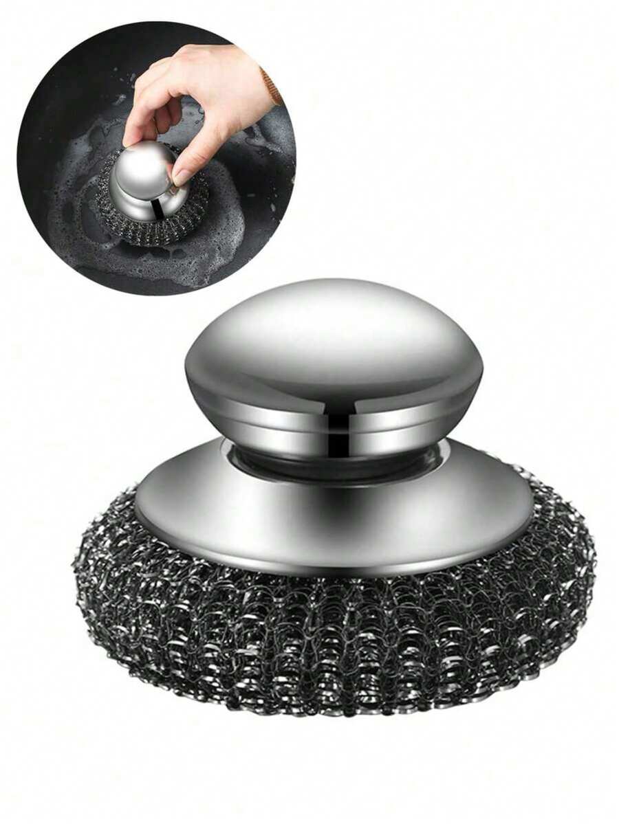 1/2pcs Stainless Steel Pot Brush With Handle, Heavy Duty Dish Scrubbing Steel Wire Brush, Suitable For Pots, Pans, Grills, Sinks - 2pcs - View 1