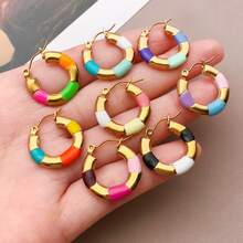 2pcs Fashion Oval Earrings Stainless Steel Oval Gold 20MM Large Round Clip Smooth Metal Earrings Elegant Accessories - Multicolor - View 2
